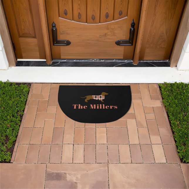 Argyle Dachshund Personalized Front Doormat (Outdoor)
