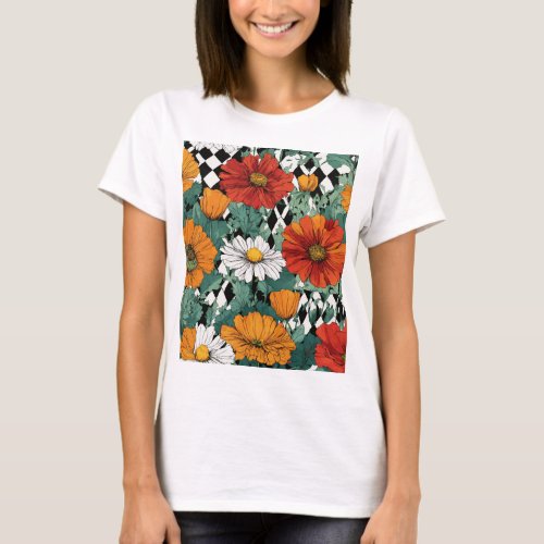 Argyle daisy poppy maigolas pattern bright  T_Shirt