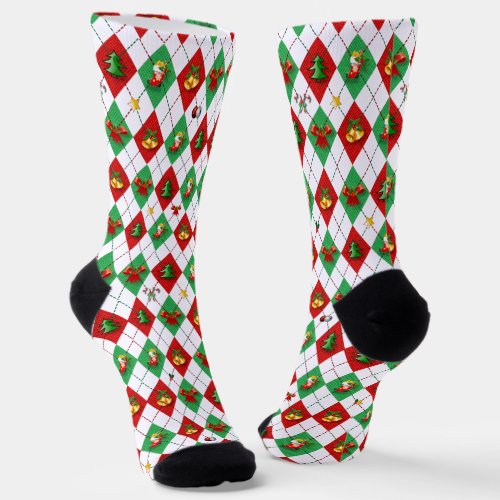  Argyle Diamond Pattern Christmas Socks