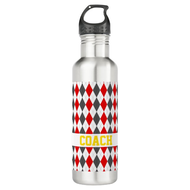 Argyle Diamond Pattern COACH Sports Preppy Fun Stainless Steel Water Bottle (Front)
