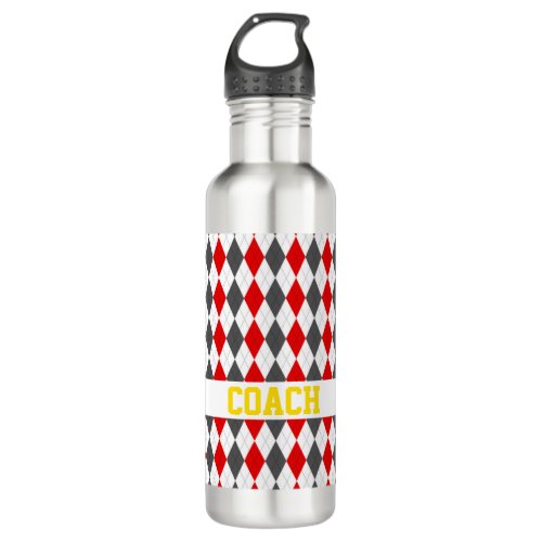 Argyle Diamonds COACH Sports Team Preppy Colorful Stainless Steel Water Bottle