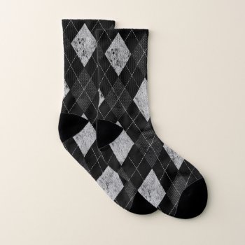 Argyle Distressed Monochrome Preppy Pattern 80s Socks by TerryBain at Zazzle