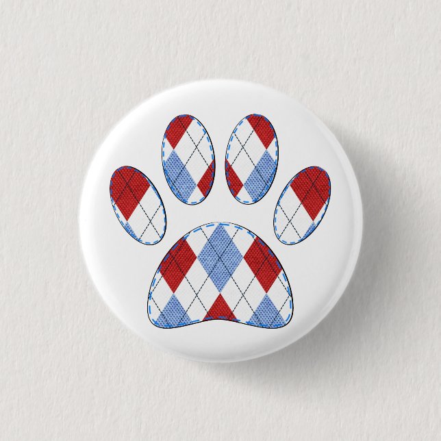 Argyle Dog Paw Print Button (Front)