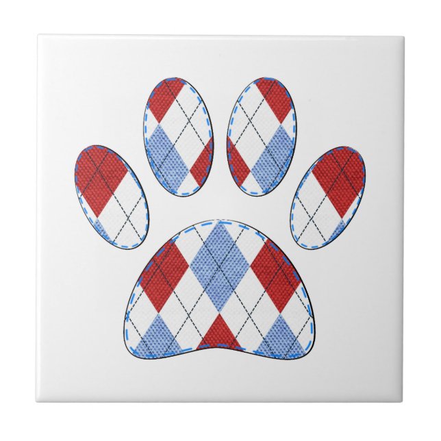 Argyle Dog Paw Print Ceramic Tile (Front)