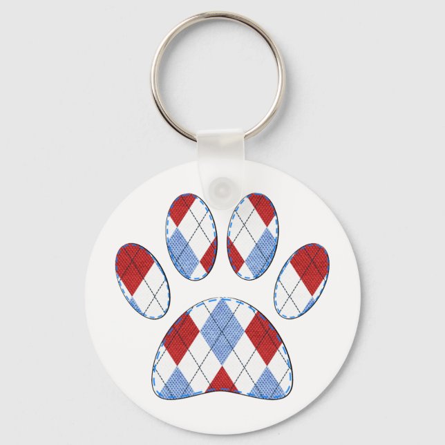 Argyle Dog Paw Print Keychain (Front)