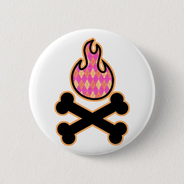 Argyle Flame and Crossbones Pinback Button (Front)