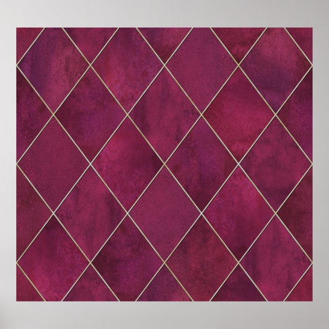 Argyle geometric plaid: watercolor gold poster (Front)
