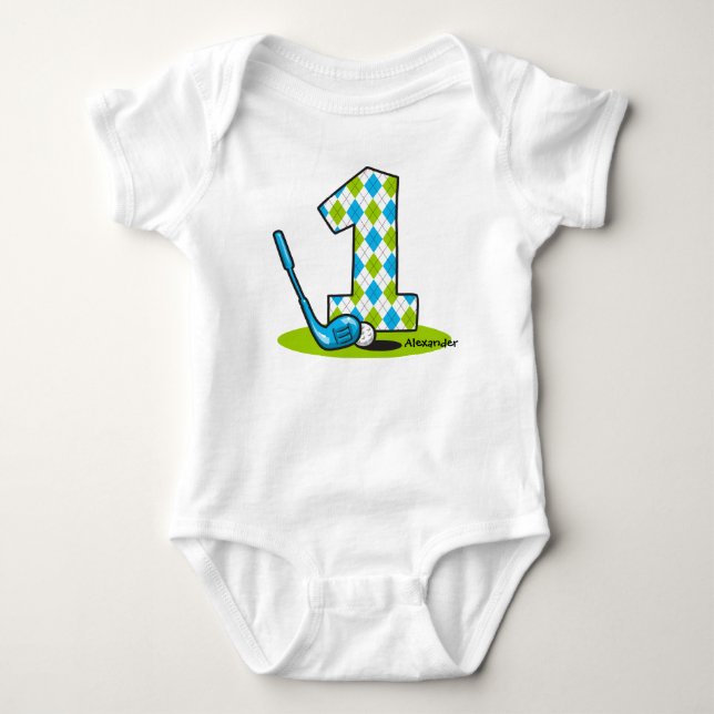 Argyle Golf 1st Birthday Personalized Baby Bodysuit (Front)