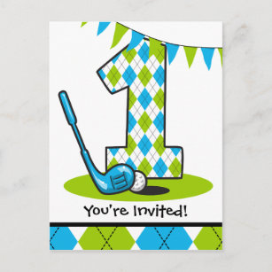 Argyle Golf 1st Birthday Postcard Invitation
