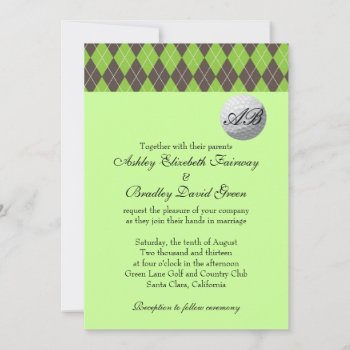 Argyle Golfball Golfing Green Monogram Wedding Invitation by DKGolf at Zazzle
