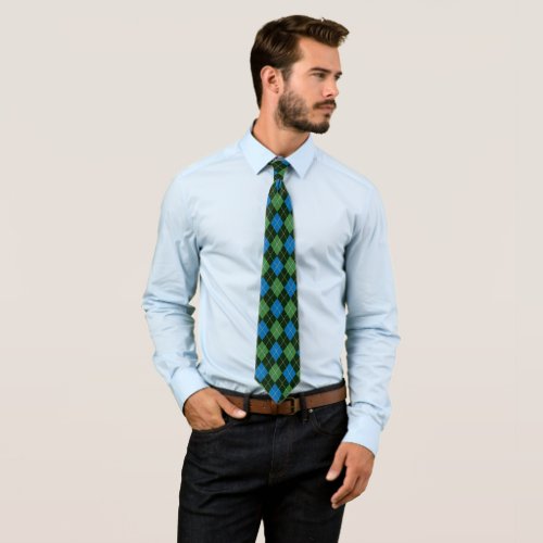 Argyle Green Black Blue Neck Tie