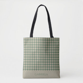 Argyle green pattern name tote bag