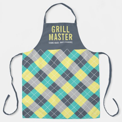 Argyle Grill Master Funny Dad Yellow Grey Teal Apron