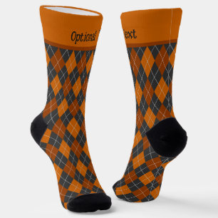 Argyle Halloween orange black diamonds - add text Socks
