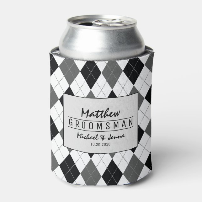 Argyle Harlequin Personalized Groomsman Wedding Can Cooler (Can Front)