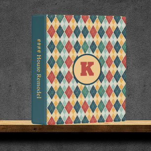 Argyle Harlequin Retro with Monogram Household Mini Binder