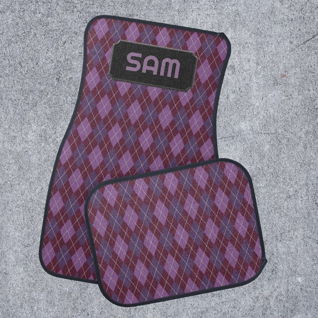 Argyle in Maroon and Purple: add initials / name Car Floor Mat (Creator Uploaded)