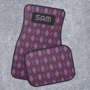 Argyle in Plum, Maroon shades: add initials / name Car Floor Mat