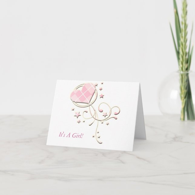 Argyle - It's A Girl... Pink New Baby Announcement (Front)