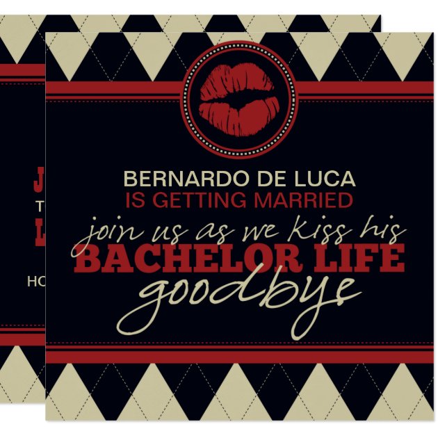 Argyle Kiss Debonaire Bachelor Party Invitation