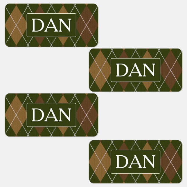 Argyle Knit Camo Green / Brown - Initials or Name Labels (Group)