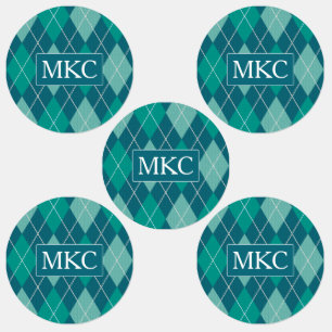 Argyle Knit Teal and Aqua Pattern - add Initials Labels