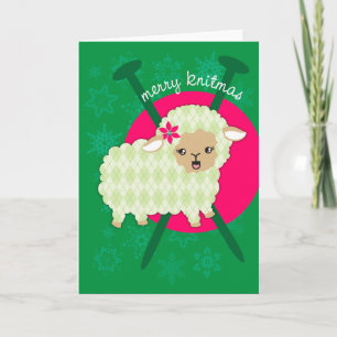 Argyle lamb sheet knitting needles Christmas card