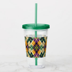 Argyle Mardi Gras yellow purple green Acrylic Tumbler