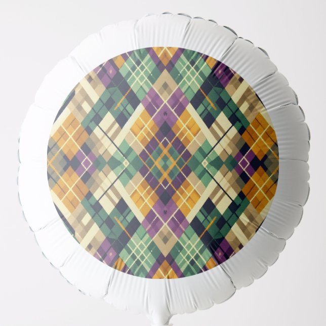 Argyle Mardi Gras yellow purple green Balloon (Front)