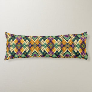 Argyle Mardi Gras yellow purple green Body Pillow