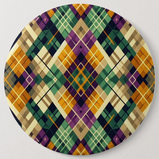 Argyle Mardi Gras yellow purple green Button (Front)