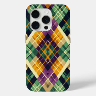 Argyle Mardi Gras yellow purple green iPhone 15 Pro Case