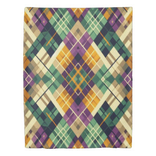 Argyle Mardi Gras yellow purple green Duvet Cover