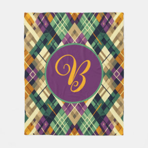 Argyle Mardi Gras yellow purple green Fleece Blanket