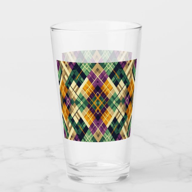 Argyle Mardi Gras yellow purple green Glass (Front)