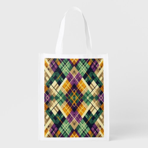 Argyle Mardi Gras yellow purple green Grocery Bag