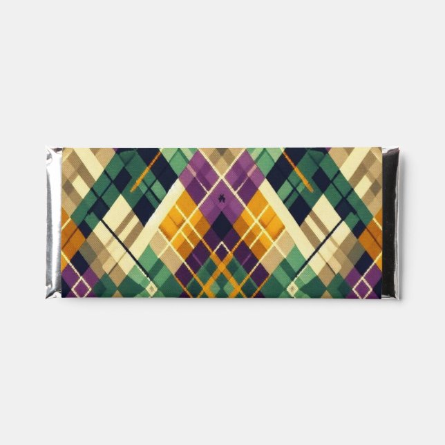 Argyle Mardi Gras yellow purple green Hershey Bar Favors (Front)