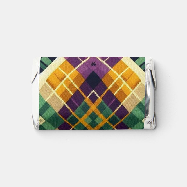 Argyle Mardi Gras yellow purple green Hershey's Miniatures (Front)