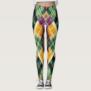 Argyle Mardi Gras yellow purple green Leggings