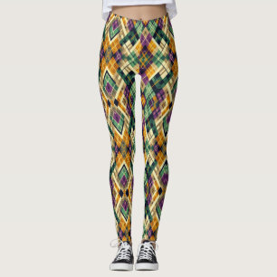 Argyle Mardi Gras yellow purple green Leggings