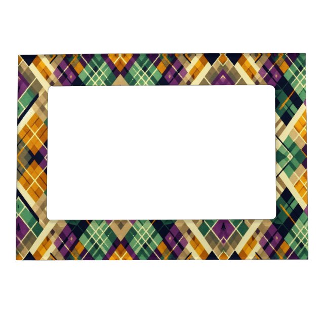 Argyle Mardi Gras yellow purple green Magnetic Frame (Front)