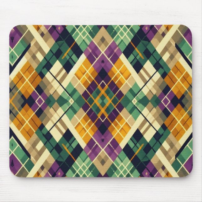 Argyle Mardi Gras yellow purple green Mouse Pad (Front)