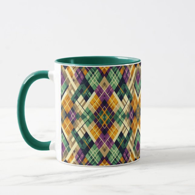 Argyle Mardi Gras yellow purple green Mug (Left)