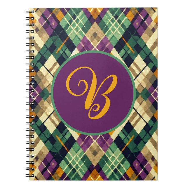 Argyle Mardi Gras yellow purple green Notebook (Front)