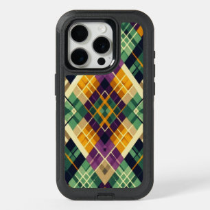 Argyle Mardi Gras yellow purple green iPhone 15 Pro Case