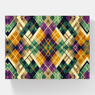 Argyle Mardi Gras yellow purple green Paperweight