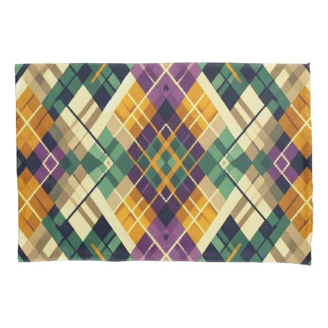 Argyle Mardi Gras yellow purple green Pillow Case (Front)