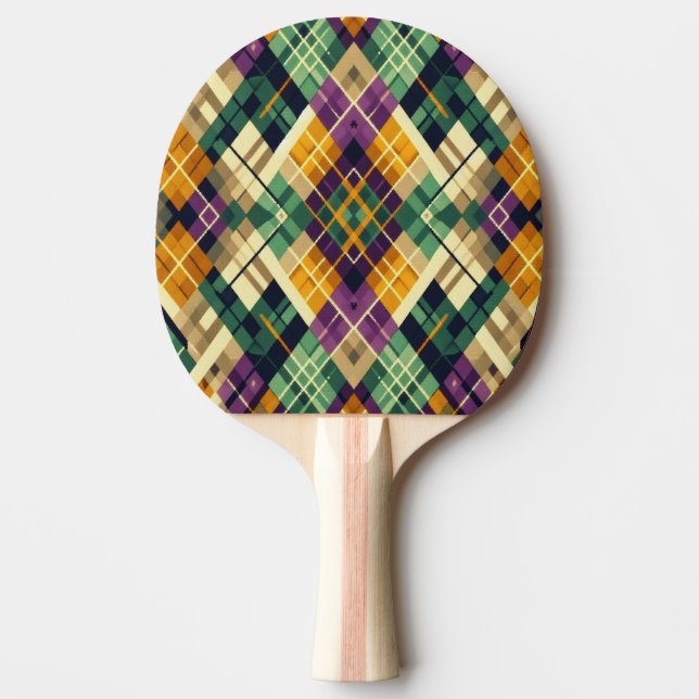 Argyle Mardi Gras yellow purple green Ping Pong Paddle (Front)