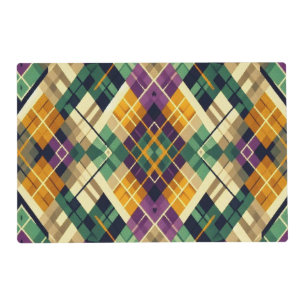Argyle Mardi Gras yellow purple green Placemat