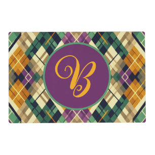 Argyle Mardi Gras yellow purple green Placemat